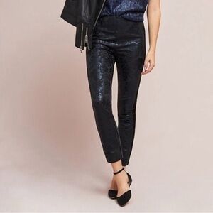 Anthropologie Essential Skinny Black Floral Embossed Skinny Leg Pants Sz 8.